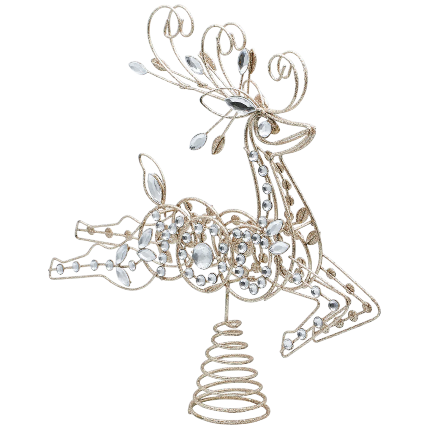 Crystal & Wire Reindeer Treetopper 13in, gold glitter wire with crystal rhinestones on Tampa Home & Garden Store