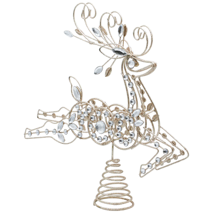 Crystal & Wire Reindeer Treetopper 13in, gold glitter wire with crystal rhinestones on Tampa Home & Garden Store