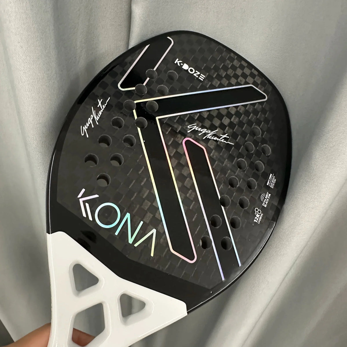 Beach tennis racket EstaliosFit carbon fiber pattern with iridescent outlines on Tampa Home & Garden Store
