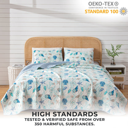 Coastal Blue Microfiber Quilt Set and Bedding