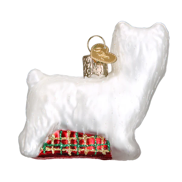 Adorno navideño de vidrio soplado Westie del Viejo Mundo