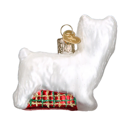 Adorno navideño de vidrio soplado Westie del Viejo Mundo