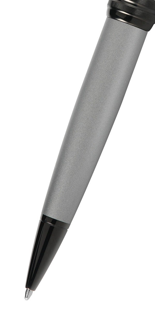 Bailey matte gray lacquer ballpoint pen by A.T. Cross with gray barrel and black tip on Tampa Home & Garden Store