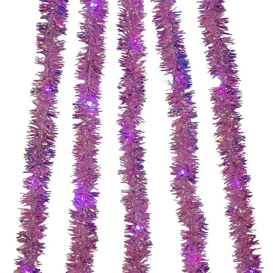 100-Light Purple Iridescent Tinsel With Purple Superbright LED Cascade Light - Tampa Home & Garden Store