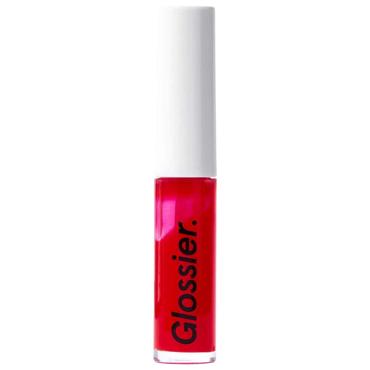 Lip gloss tube, red shade, clear bottle, white cap, Beauty Care Bag branding, glassy shine on Tampa Home & Garden Store