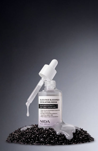 NIDA Black Rice Blackhead Exfoliating Serum bottle with dropper, 50 ml, Seoulia brand on Tampa Home & Garden Store
