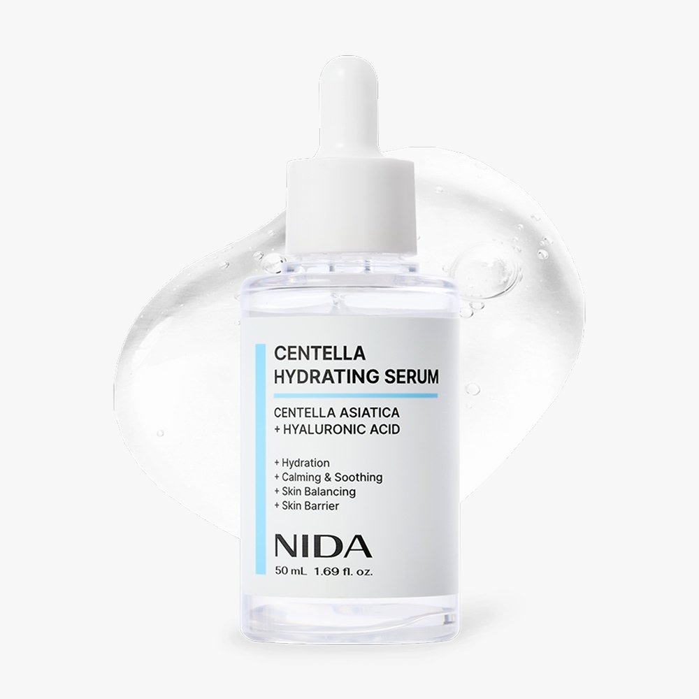 NIDA Centella Hydrating Serum bottle, clear glass, white dropper cap on Tampa Home & Garden Store