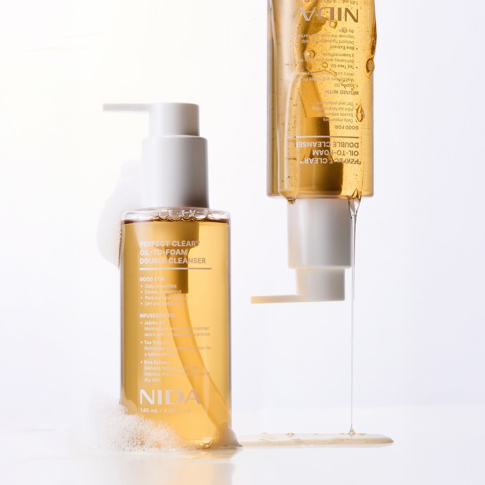 NIDA Perfect Clear Oil-To-Foam Cleanser 145ml amber liquid in white pump bottle two bottles Seoulia on Tampa Home & Garden Store