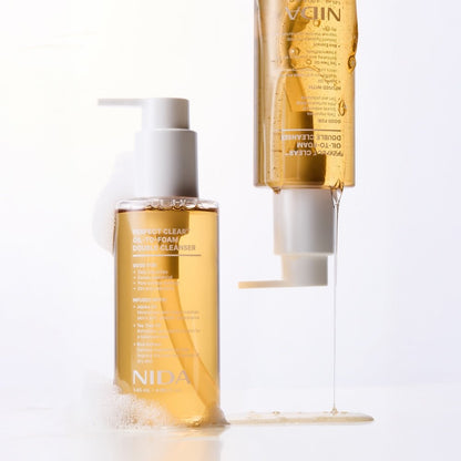 NIDA Perfect Clear Oil-To-Foam Cleanser 145ml amber liquid in white pump bottle two bottles Seoulia on Tampa Home & Garden Store