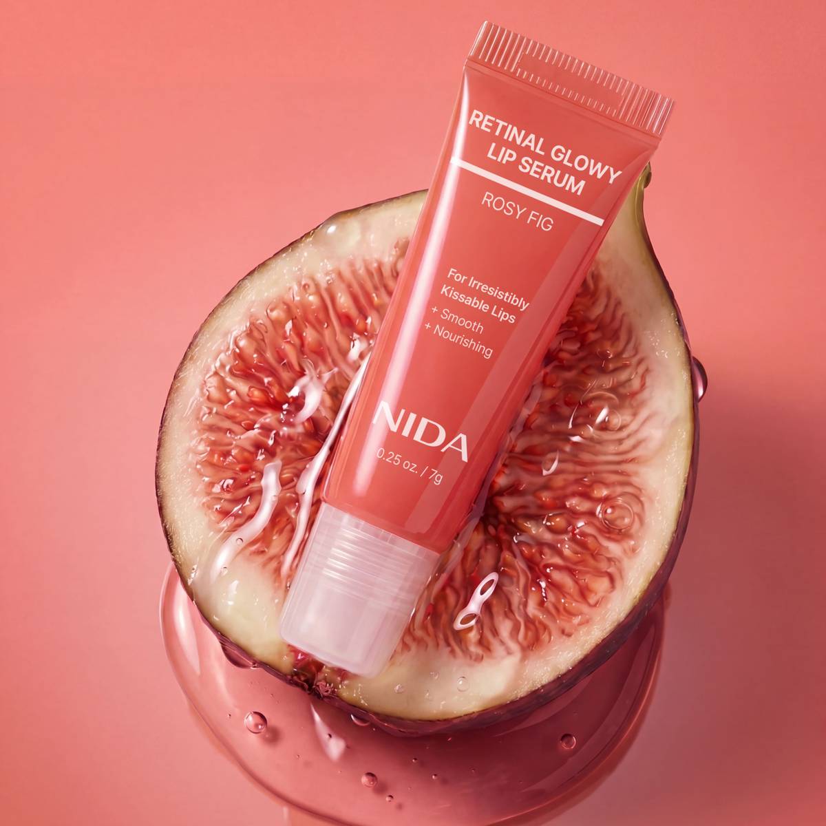 NIDA Retinal Glowy Lip Serum Rosy Fig in pink tube, 7g lip balm serum on Tampa Home & Garden Store