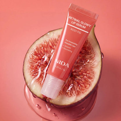 NIDA Retinal Glowy Lip Serum Rosy Fig in pink tube, 7g lip balm serum on Tampa Home & Garden Store
