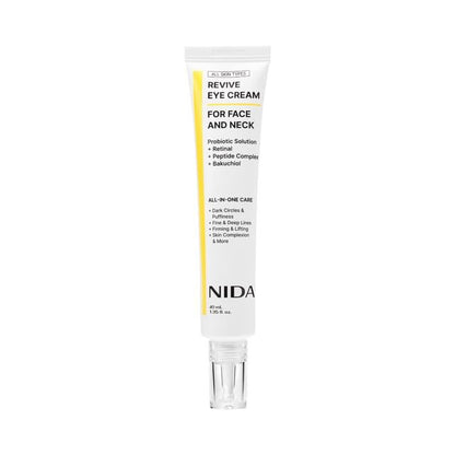 Eye cream NIDA Revive for face and neck by Seoulia, 40 ml white tube with yellow stripe on Tampa Home & Garden Store