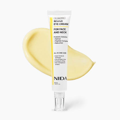 NIDA Revive Eye Cream for Face and Neck 40ml tube white with yellow stripe on Tampa Home & Garden Store
