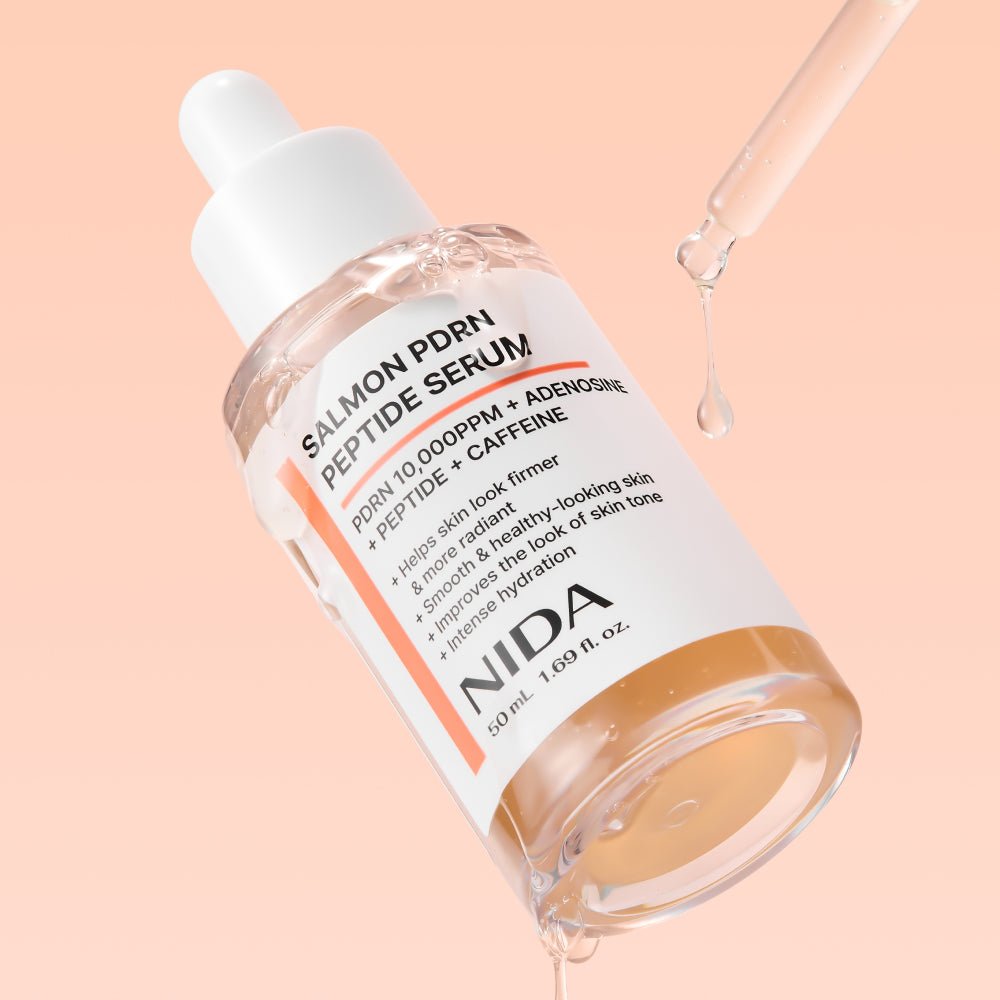 NIDA Salmon PDRN Peptide Serum bottle 50 ml Seoulia with white label orange accent dropper on Tampa Home & Garden Store