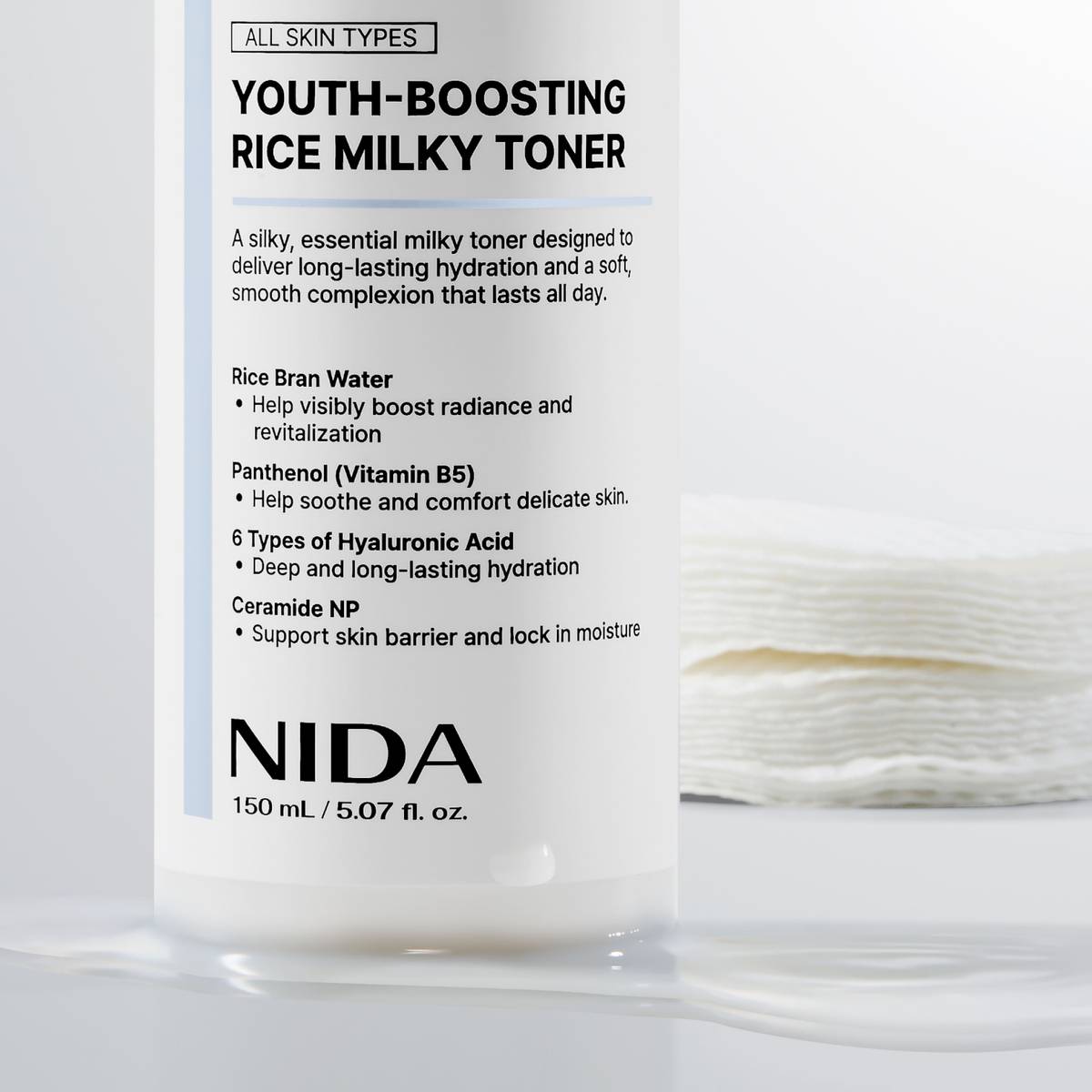 Toner NIDA Rice Milky Toner bottle with white label 150ml by Seoulia for all skin types on Tampa Home & Garden Store
