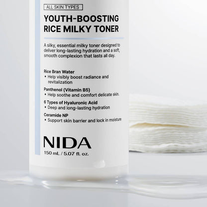Toner NIDA Rice Milky Toner bottle with white label 150ml by Seoulia for all skin types on Tampa Home & Garden Store