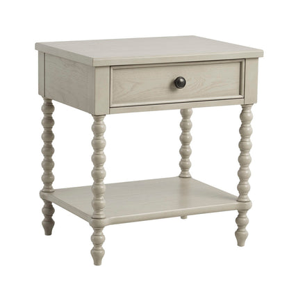 Nightstand With 1 Drawer And Turned Legs, beigewashed wood finish, HouseOfZazla on Tampa Home & Garden Store