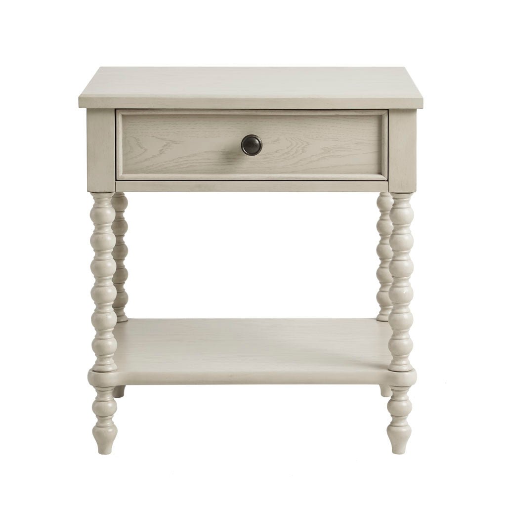 Nightstand with 1 drawer and turned legs, cream finish, lower shelf, metal knob HouseOfZazla on Tampa Home & Garden Store