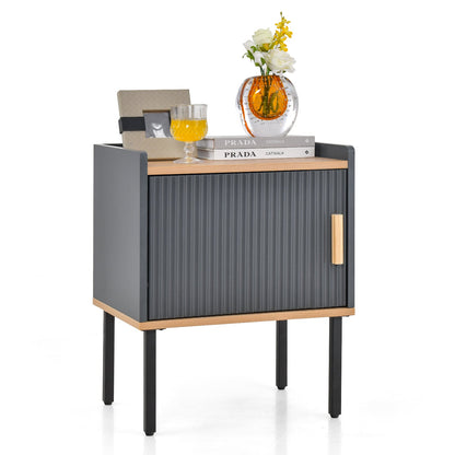 Nightstand Bedside End Table with Door Cabinet for Living Room Bedroom-Gray