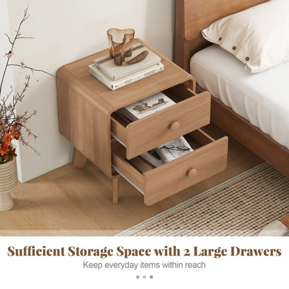 Nightstand with 2 Drawers Solid Rubber Wood Legs