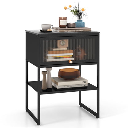 Nightstand with Flip up Door Storage Shelf-White