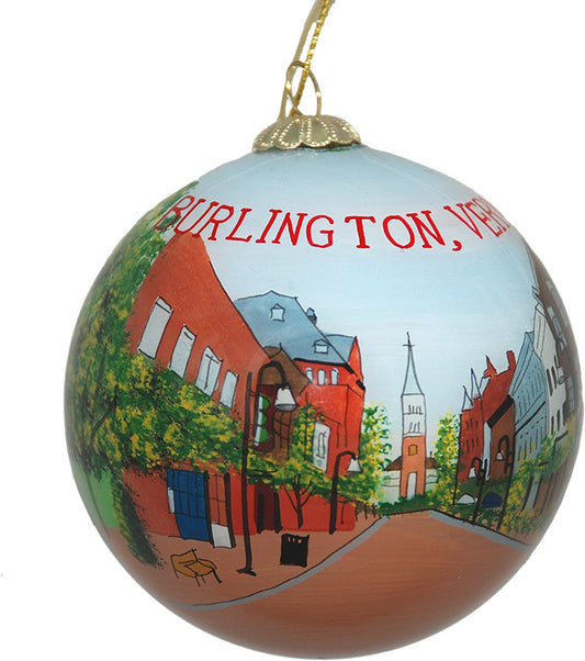 Adorno de globo de vidrio pintado a mano - Burlington Church Street Daytime