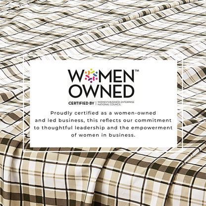 Printed sheet set Baylor Collection by Great Bay Home in beige brown plaid pattern on Tampa Home & Garden Store