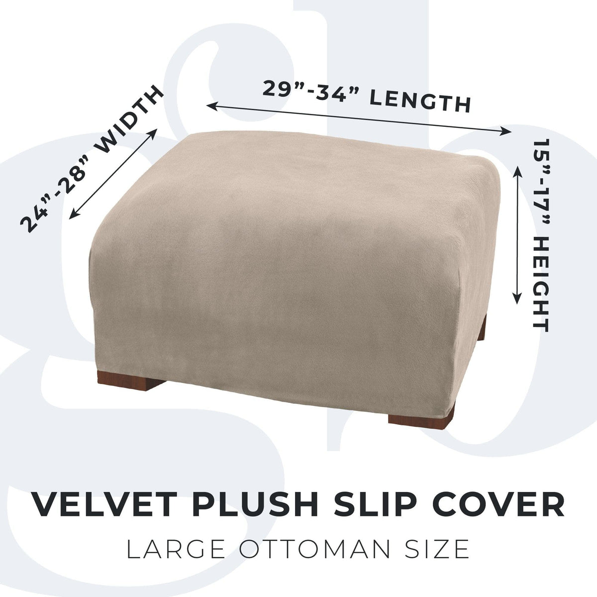 Beige velvet stretch slipcover for large ottoman, Gale Collection by Great Bay Home on Tampa Home & Garden Store