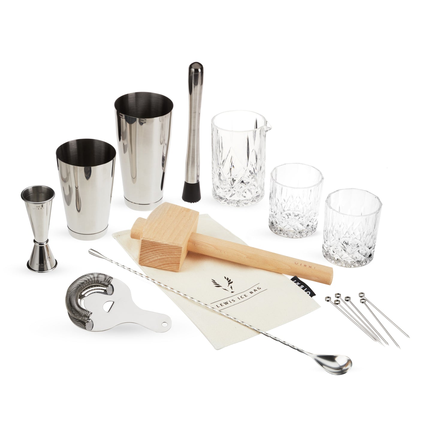 17 Piece Stainless Steel Barware Set and Tools