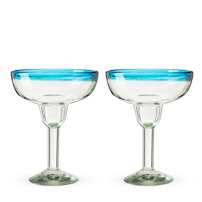 Segunda Vida Primavera Margarita Glasses by Twine Living, blue-rim crystal stems, set of 2 on Tampa Home & Garden Store