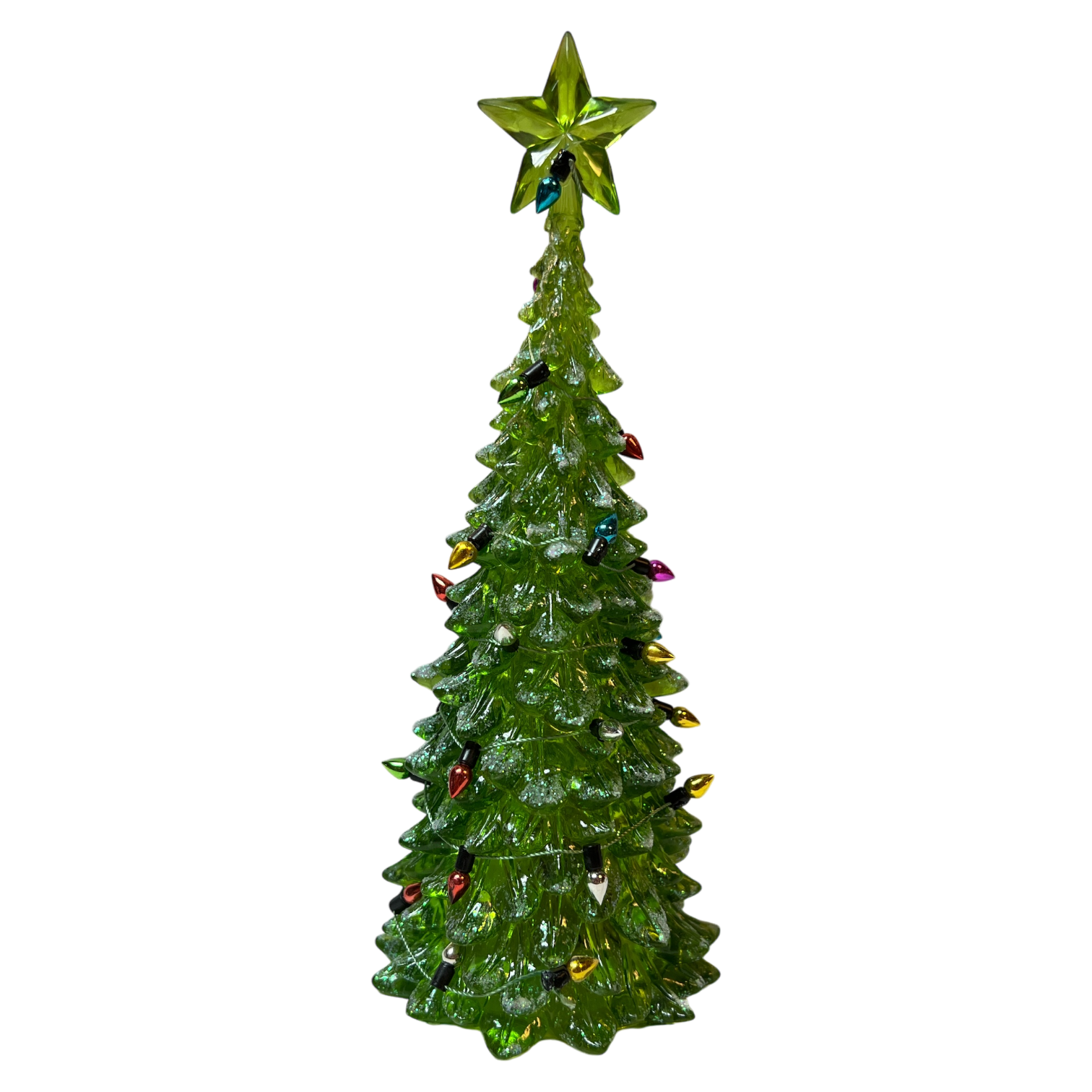 8 Inch Lighted Acrylic Christmas Tree - Green with multicolor bulbs and star topper on Tampa Home & Garden Store