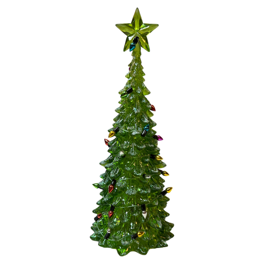 8 Inch Lighted Acrylic Christmas Tree - Green with multicolor bulbs and star topper on Tampa Home & Garden Store