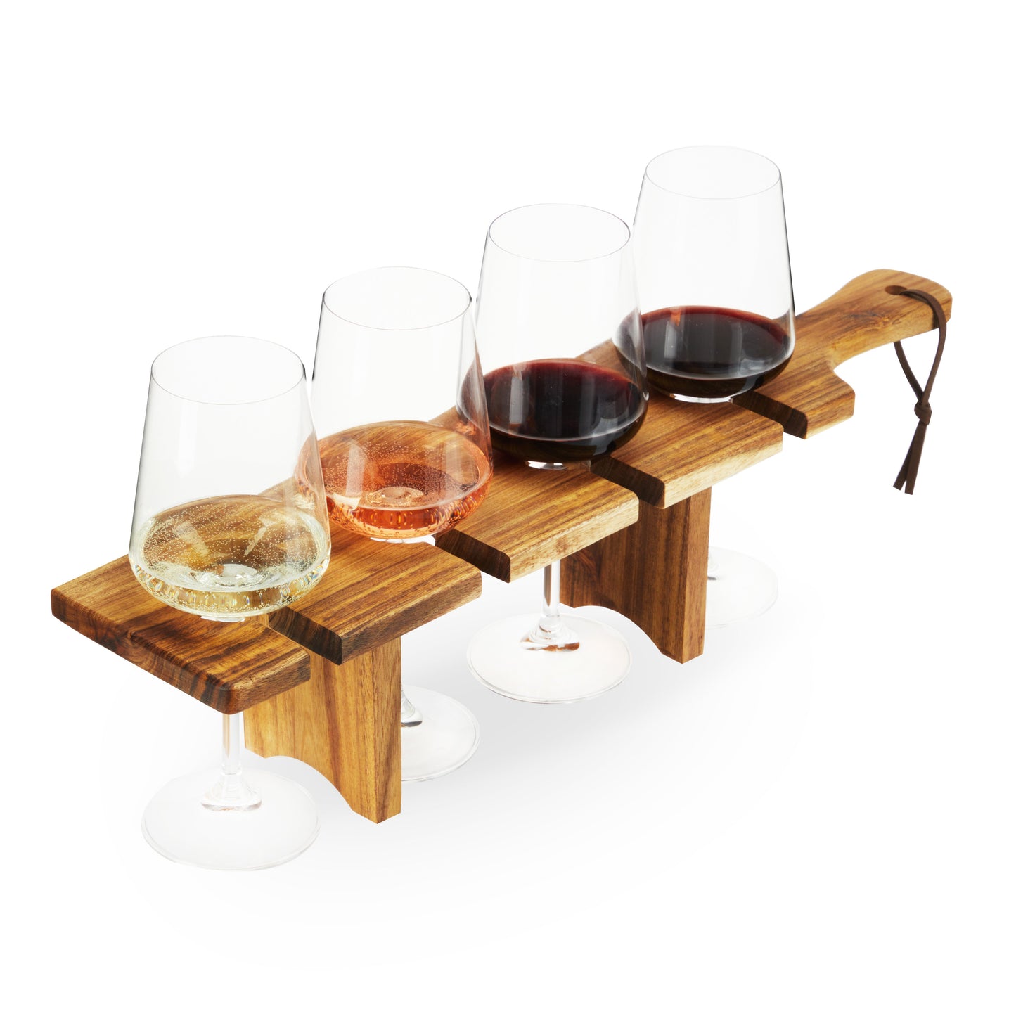 Acacia Wood Wine Flight Board for Four Glasses