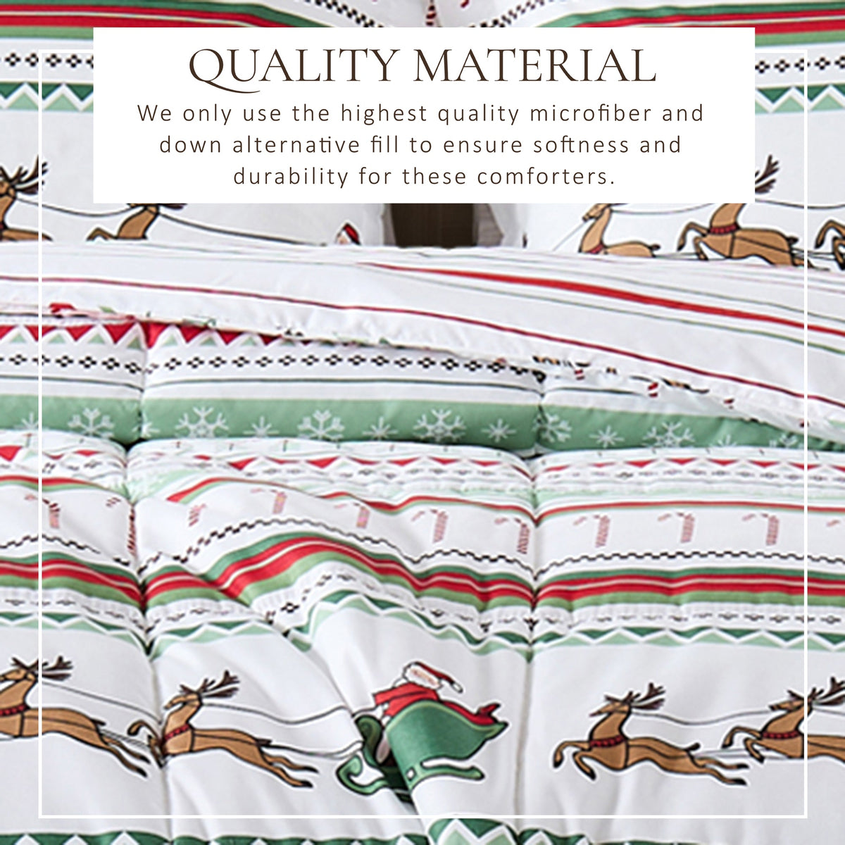 Reversible Christmas Comforter and Sham Set by Great Bay Home with red green reindeer decor on Tampa Home & Garden Store