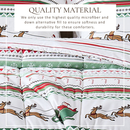 Reversible Christmas Comforter and Sham Set by Great Bay Home with red green reindeer decor on Tampa Home & Garden Store