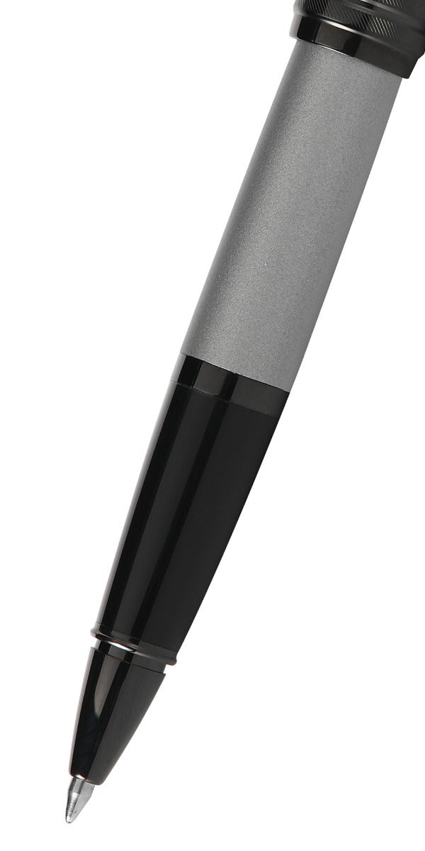 Bailey Matte Gray Lacquer Rollerball Pen by A.T. Cross, gray matte barrel with black band on Tampa Home & Garden Store
