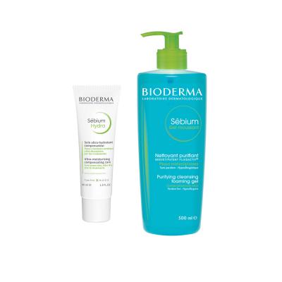 2-piece Bioderma Sebium Hydra cream + Purifying cleansing foaming gel; white tube + blue pump on Tampa Home & Garden Store