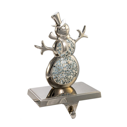 Silver Feather Mosaic Stocking Holder - Snowman