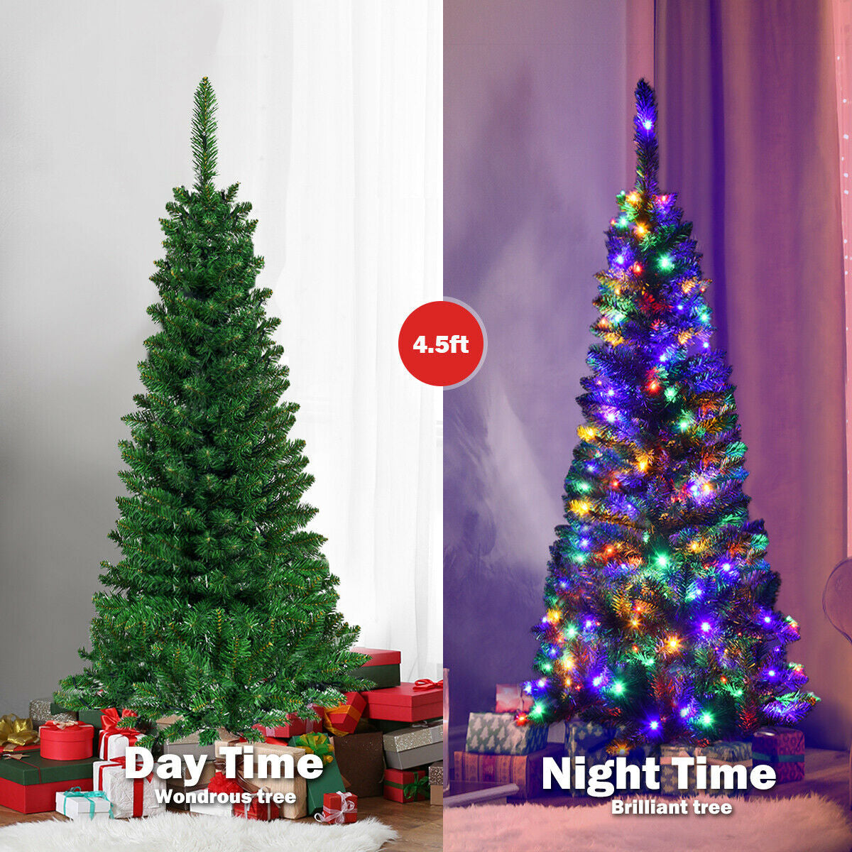 Artificial Kingswood Fir Pencil Christmas Tree by DirectDeals, 4.5ft, daytime unlit, nighttime LEDs on Tampa Home & Garden Store