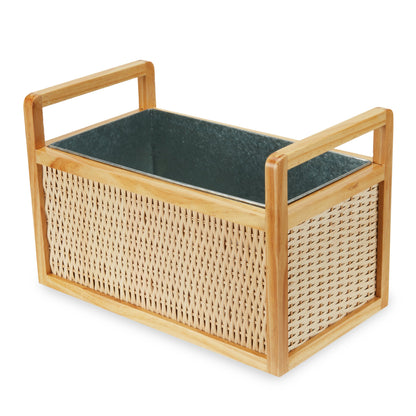 Heavy Wood and Rattan Ice Drink Cooler Tub