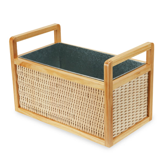Heavy Wood and Rattan Ice Drink Cooler Tub