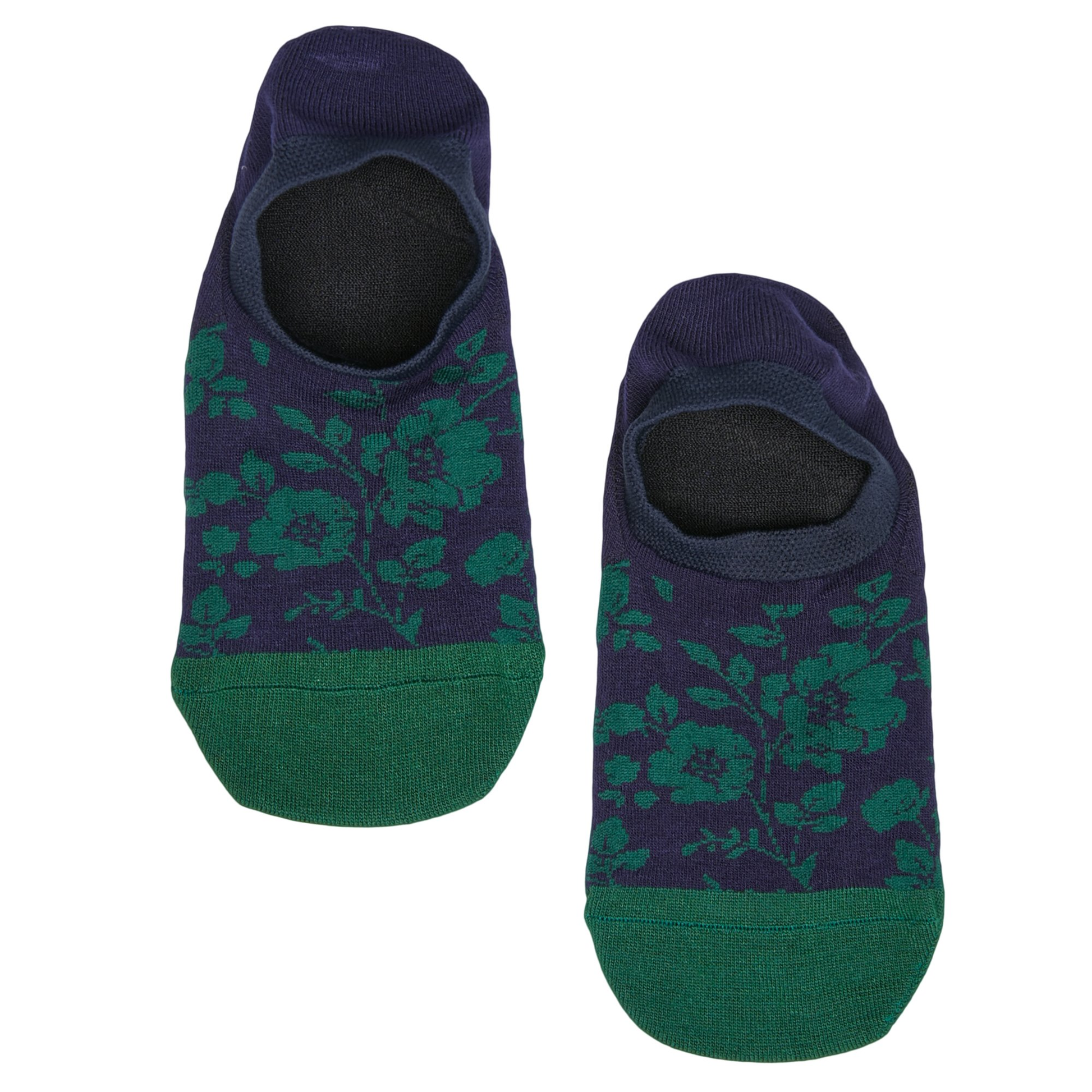 No-Show Socks 10-pack, purple with green floral pattern, 3 shown in small size on Tampa Home & Garden Store
