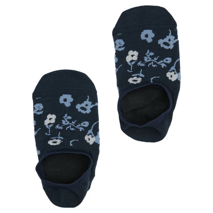 No-Show Socks DeadSoxy navy 3-pair footie socks with light blue floral pattern on Tampa Home & Garden Store