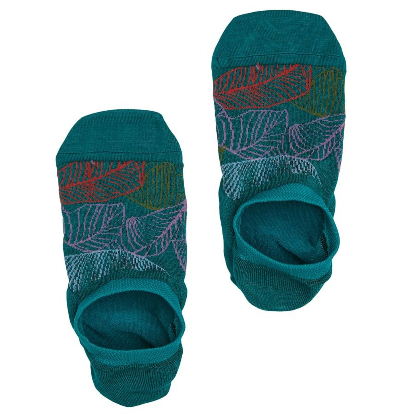DeadSoxy no-show socks 3-pack teal footie with colorful leaf pattern on Tampa Home & Garden Store