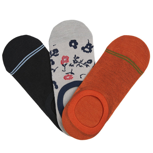 DeadSoxy no-show socks 3-pack, size small, black, grey floral, and orange footie socks on Tampa Home & Garden Store