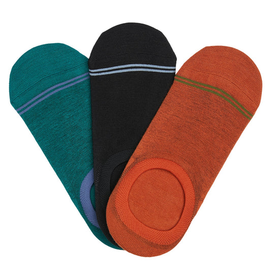 No-Show Sock 3-Pack DeadSoxy in teal, black, and orange with striped cuffs, knit footie socks on Tampa Home & Garden Store
