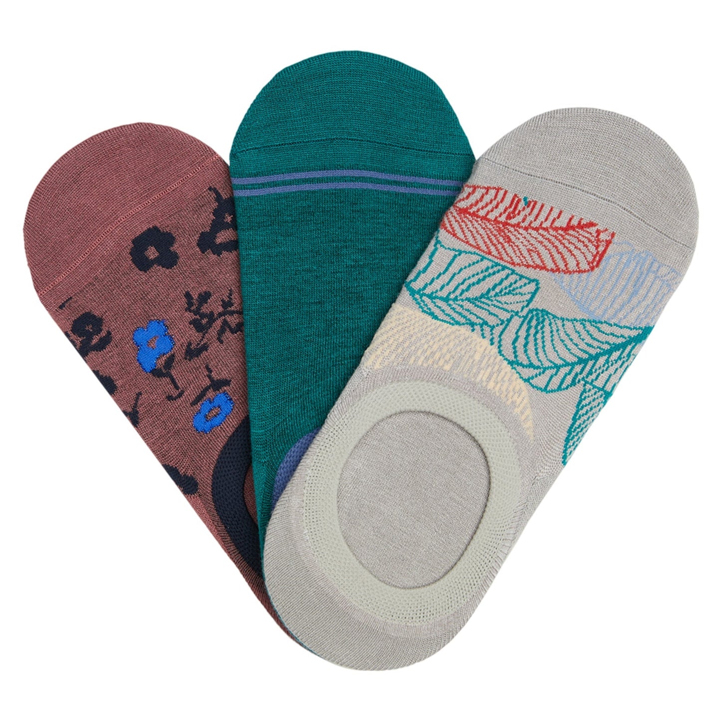 Nature And Leaf Print No Show Socks 3 Pack