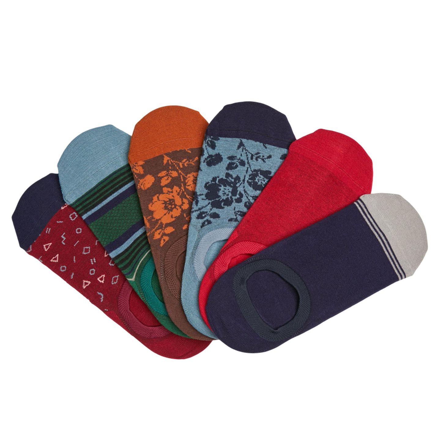 No-Show Socks 6-Pack Small DeadSoxy footie socks in assorted colors and patterns on Tampa Home & Garden Store
