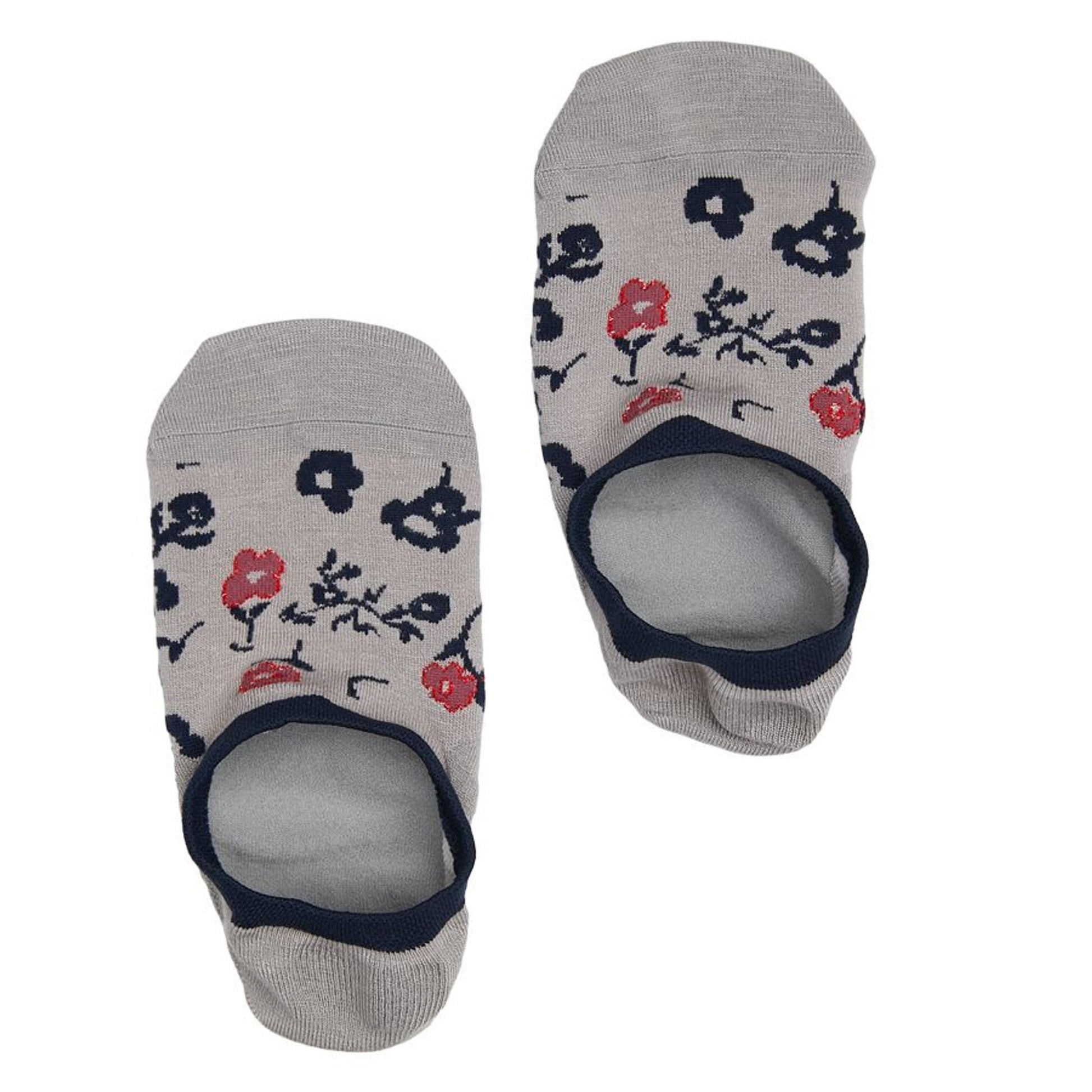 DeadSoxy no-show socks 7-pack small footies in gray with navy floral print; 3 pairs shown on Tampa Home & Garden Store