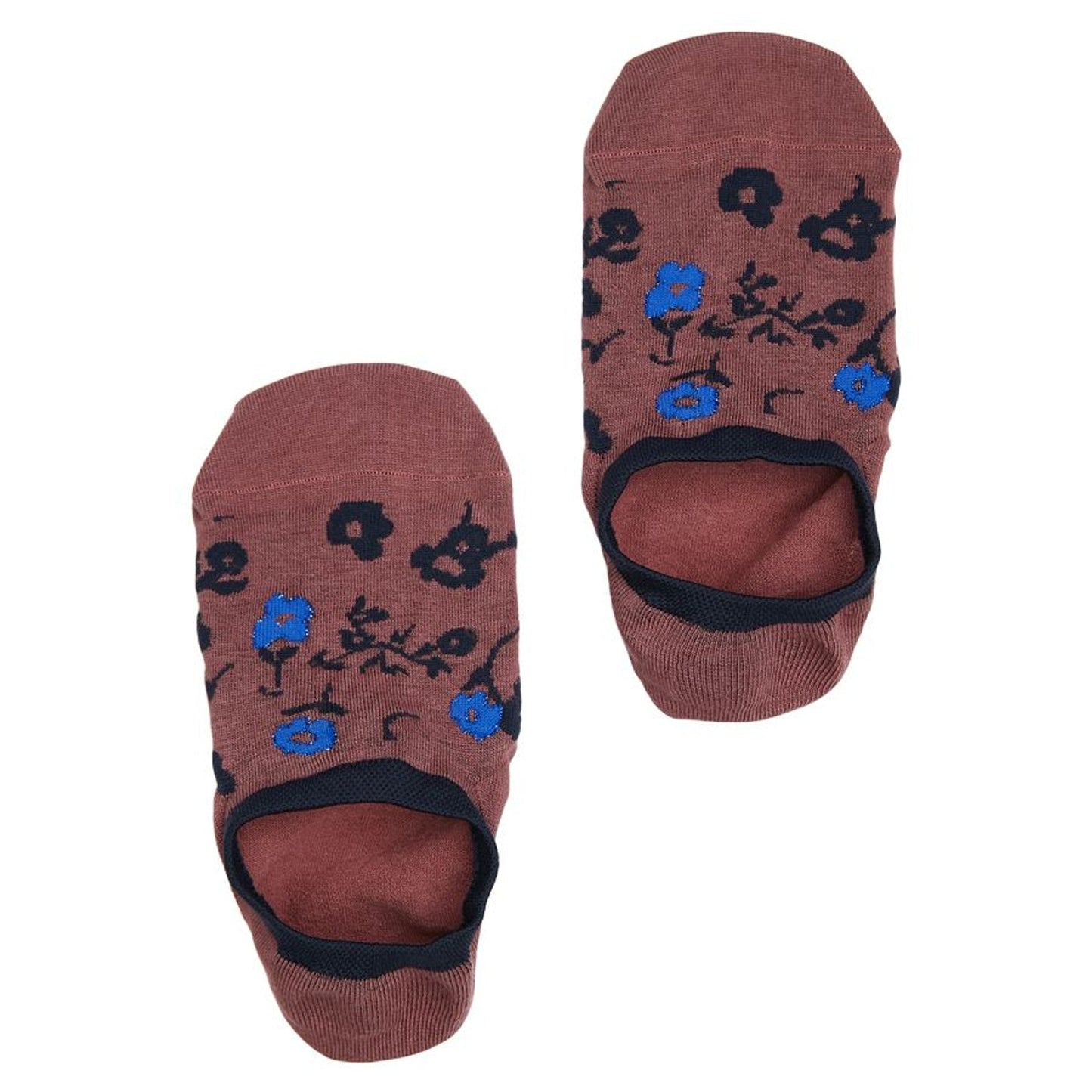 No-Show Sock 7-Pack DeadSoxy rust brown with navy blue floral print, low-cut footie socks on Tampa Home & Garden Store